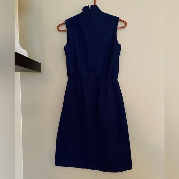 Vintage VTG Navy Blue Short Sleeve Turtleneck Dress Size Medium 60s Mod - Picture 3 of 11